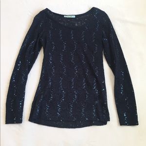 Dark Blue Sparkly Long Sleeve Blouse